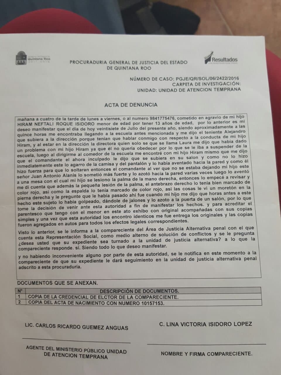 Denuncian maltrato a niño en Instituto Militarizado