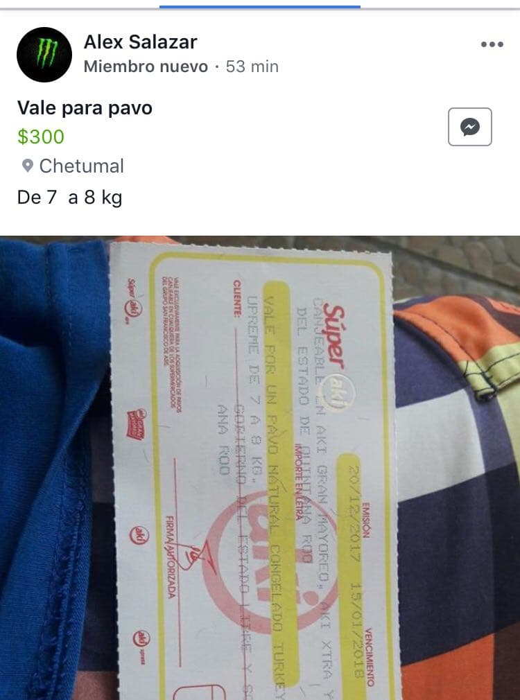 Venden en redes sociales cientos de vales de pavo del gobierno