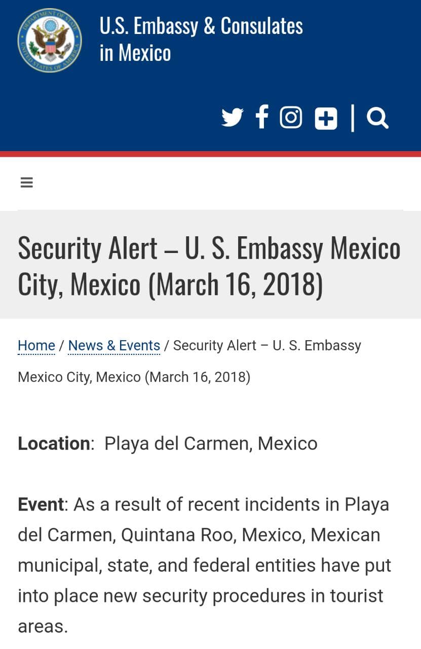 Levanta Estados Unidos la restricción de  viaje a la Riviera para sus empleados, pero mantiene precauciones