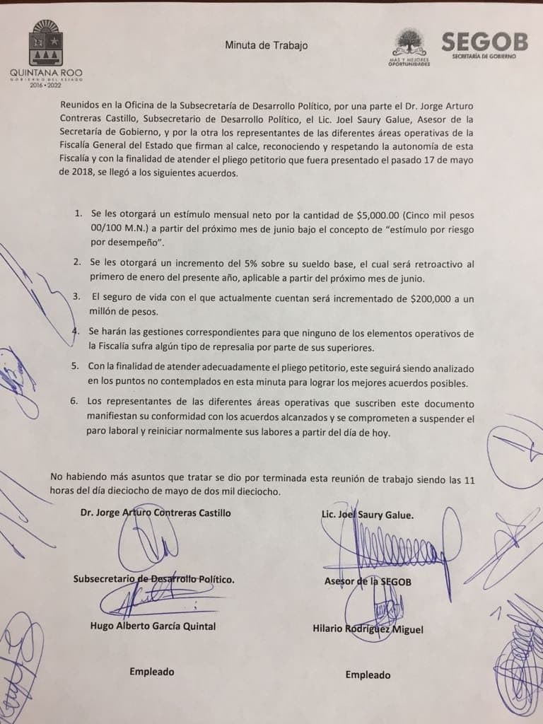 Logran acuerdo con Ministeriales