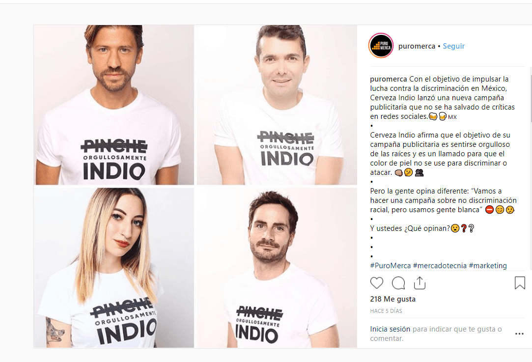 Campaña publicitaria "antirracista" de Indio, indigna en redes sociales