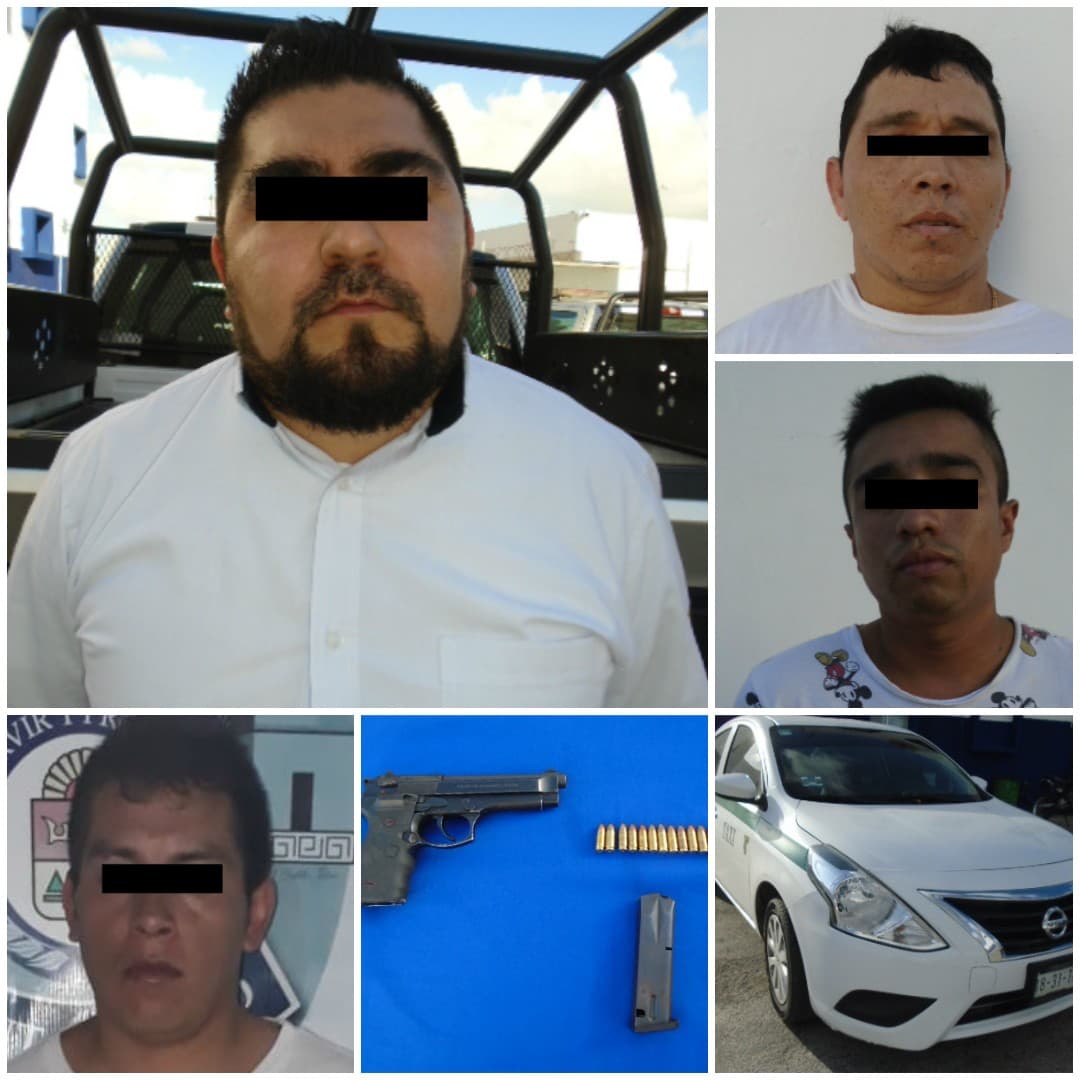 Detienen a cinco hombres armados en taxi de Cancún