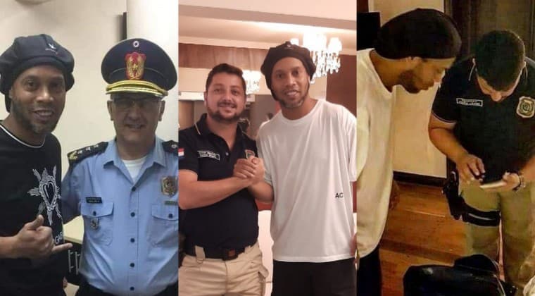Después de detenerlo, los policías se tomaron fotos con Ronaldinho