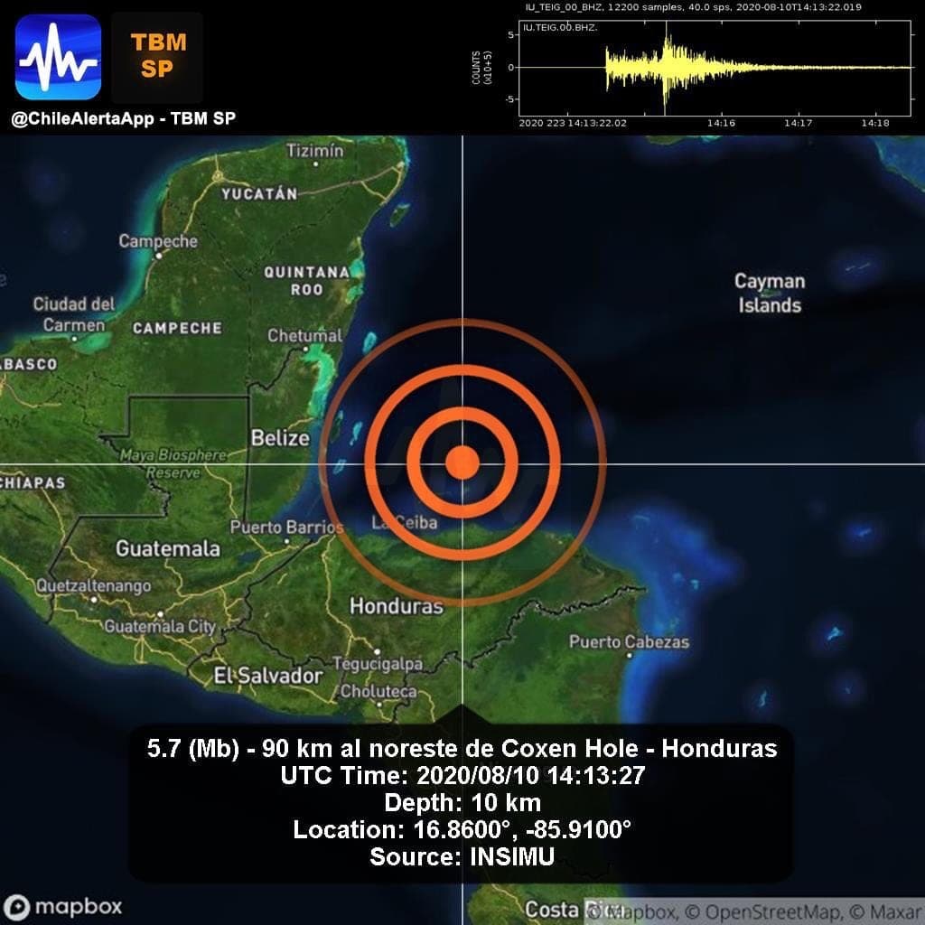 Se registra temblor de 5.7 frente a Belice; se percibe en Chetumal y Playa del Carmen