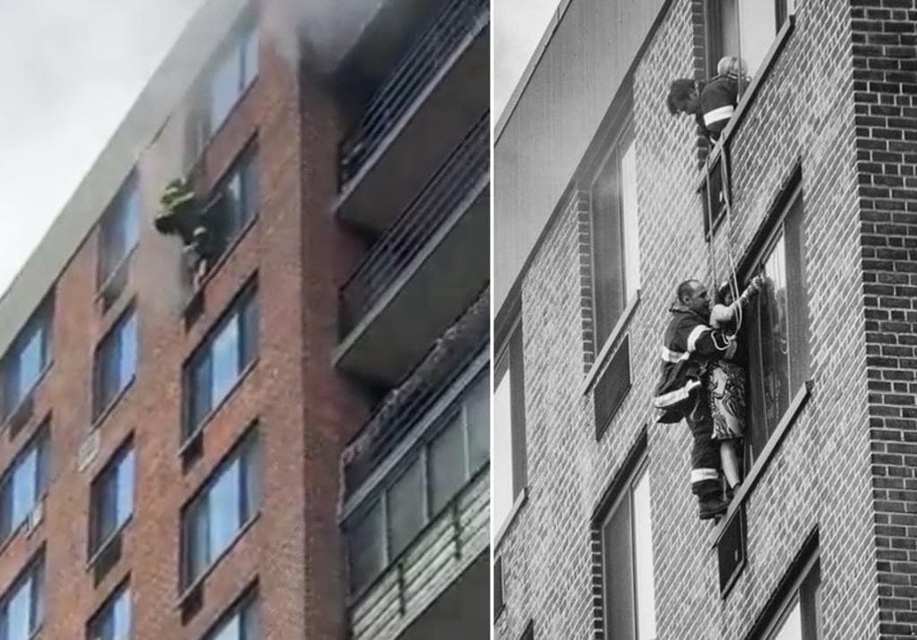 Video: Captan heroico rescate de mujer atrapada en el piso 16 durante un incendio