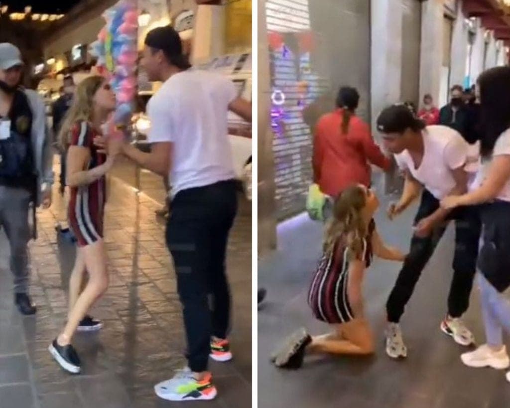 Mujer se arrodilla ante su ex novio para pedirle que vuelvan, estaba la nueva pareja