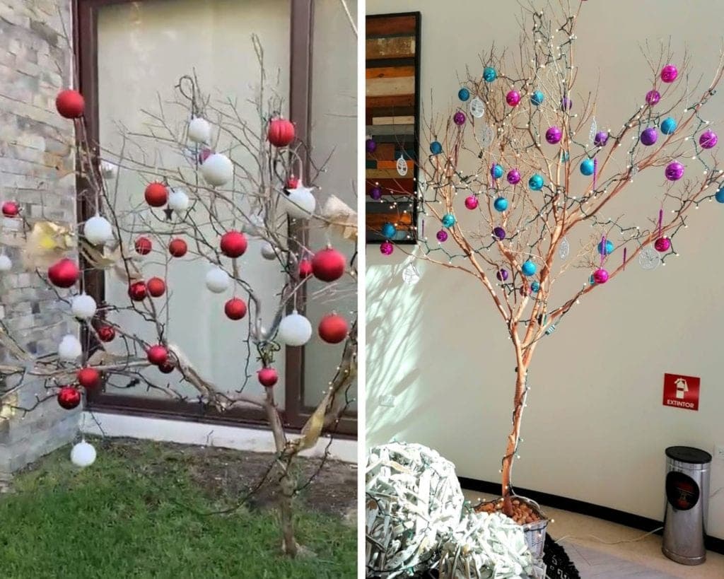 Quintanarroenses reciclan ramas de árboles caídos por huracanes para hacer árboles de Navidad