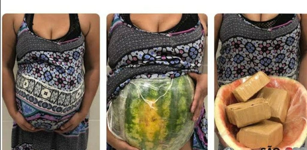Finge embarazo para transportar drogas en su vientre hecho con una sandía