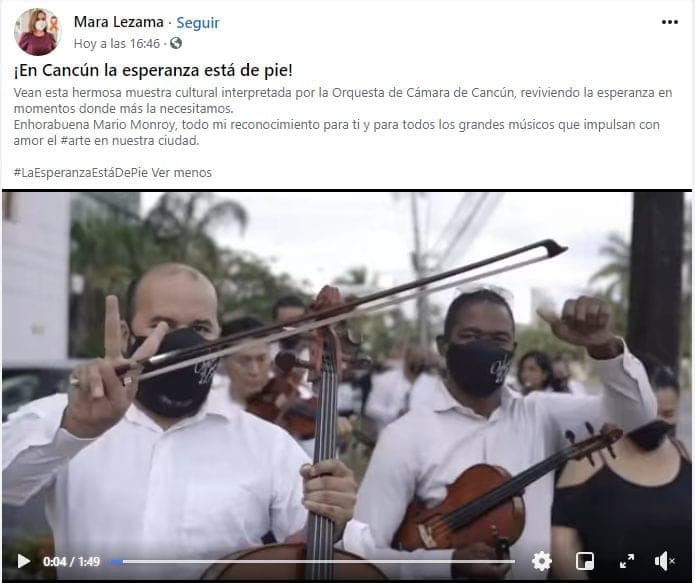 Reconoce Mara el esfuerzo de la Orquesta de Cámara de Cancún por motivar a la población