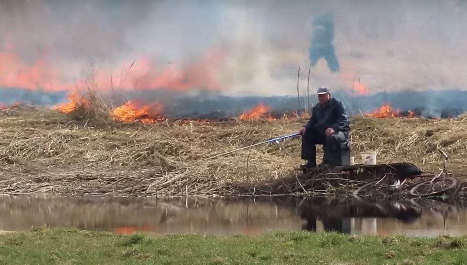 Video: Hombre pesca con toda calma mientras un incendio avanza a sus espaldas
