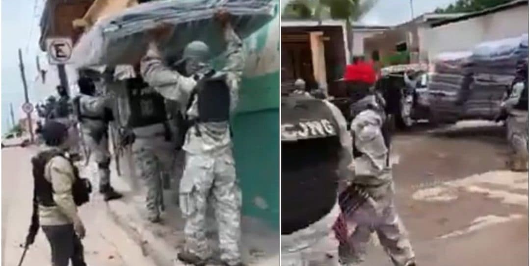 Videos: Sus uniformes dicen Cartel Jalisco; así reparten colchones, camas y cobijas