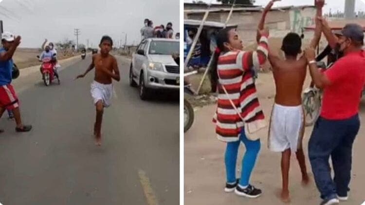 ¡Como los campeones! Niño de 13 años corre un maratón de 6 kilómetros descalzo y gana