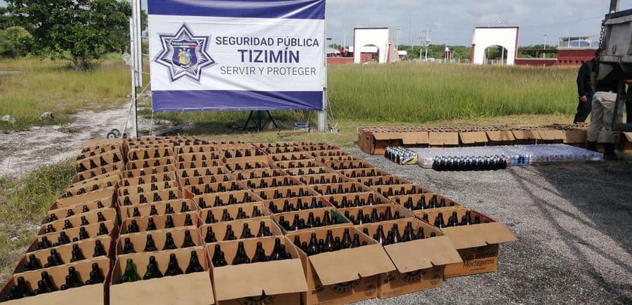Decomisan cerveza en Tizimín y tiran el líquido de más de mil envases