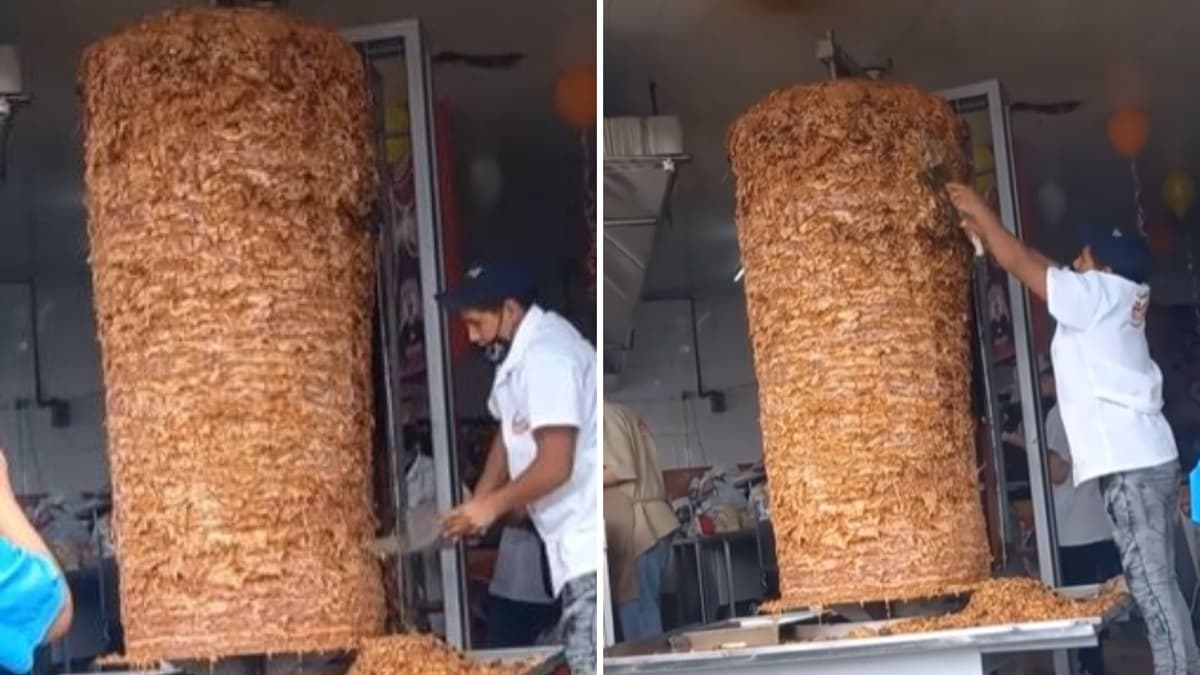 VIDEO: Taquería hace un enorme trompo de pastor y se vuelve viral