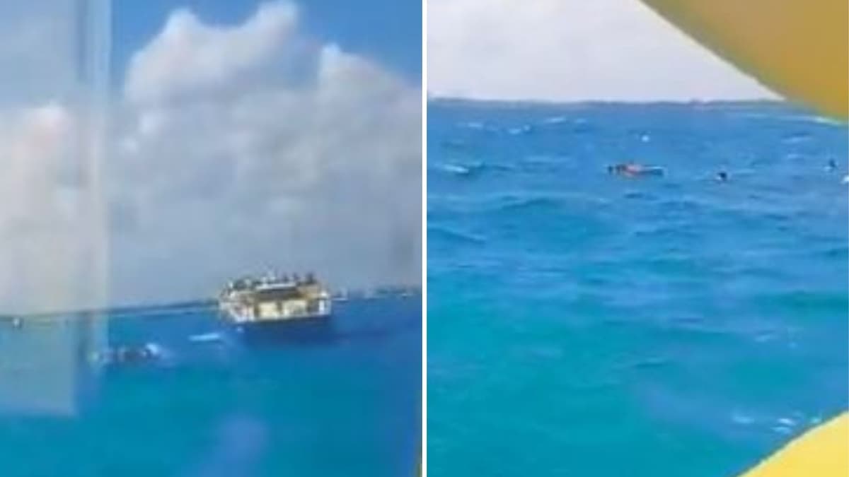 VIDEO: Embarcación en Isla Mujeres se voltea y turistas caen al mar