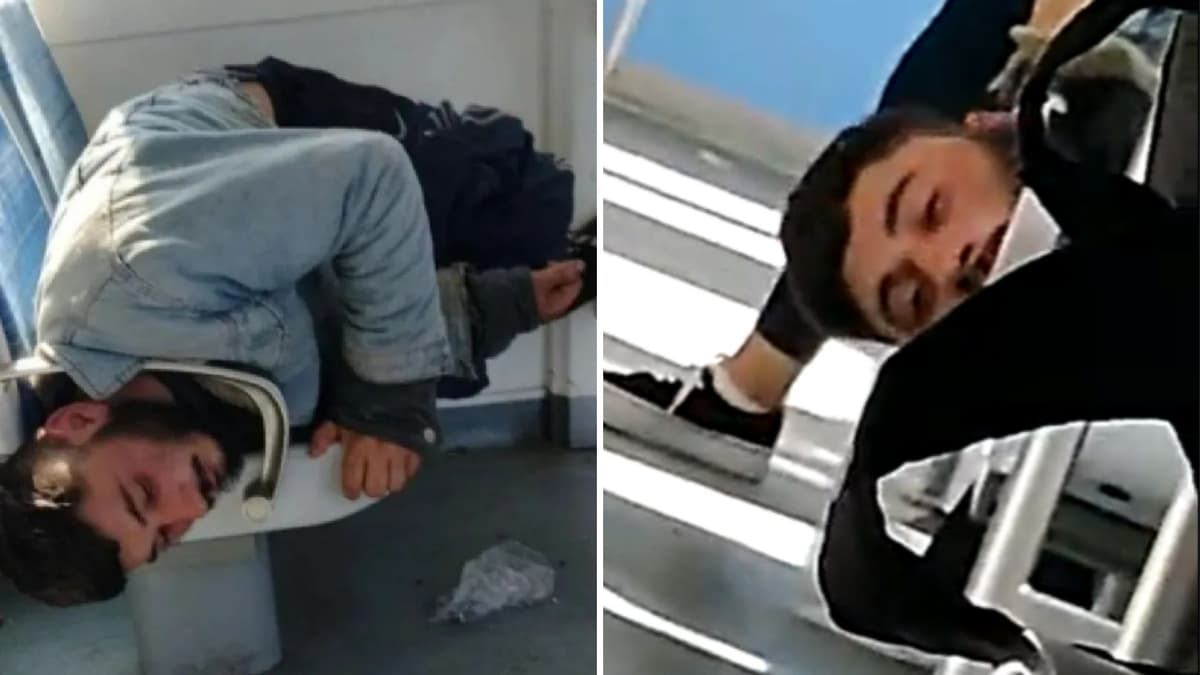 VIDEO: Hombre se duerme en un tren, su cuello queda inexplicablemente atrapado