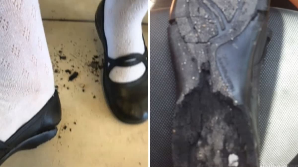 VIDEO: Zapatos de estudiante de Chihuahua se 'derriten' por intenso calor