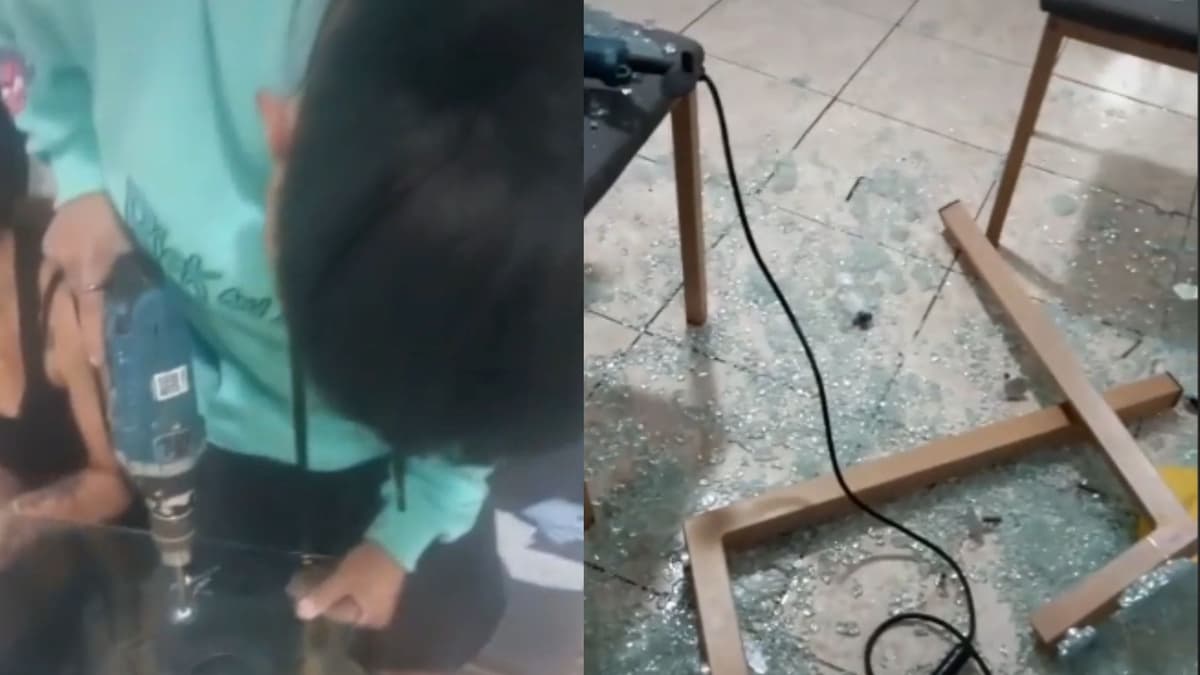 VIDEO: Intenta hacer un agujero en una mesa de vidrio y termina destruyéndola