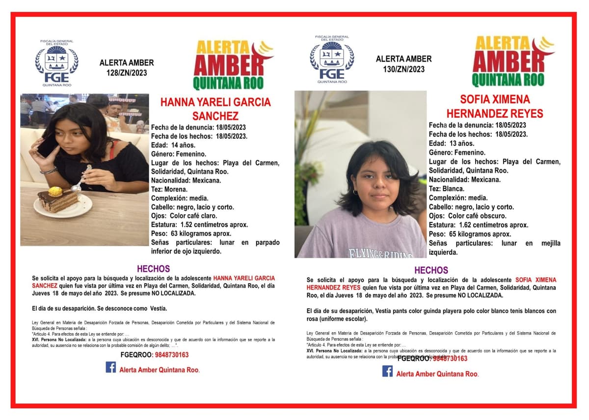 Alerta Amber es activada por desaparición de niñas tras salir de la escuela en Playa del Carmen