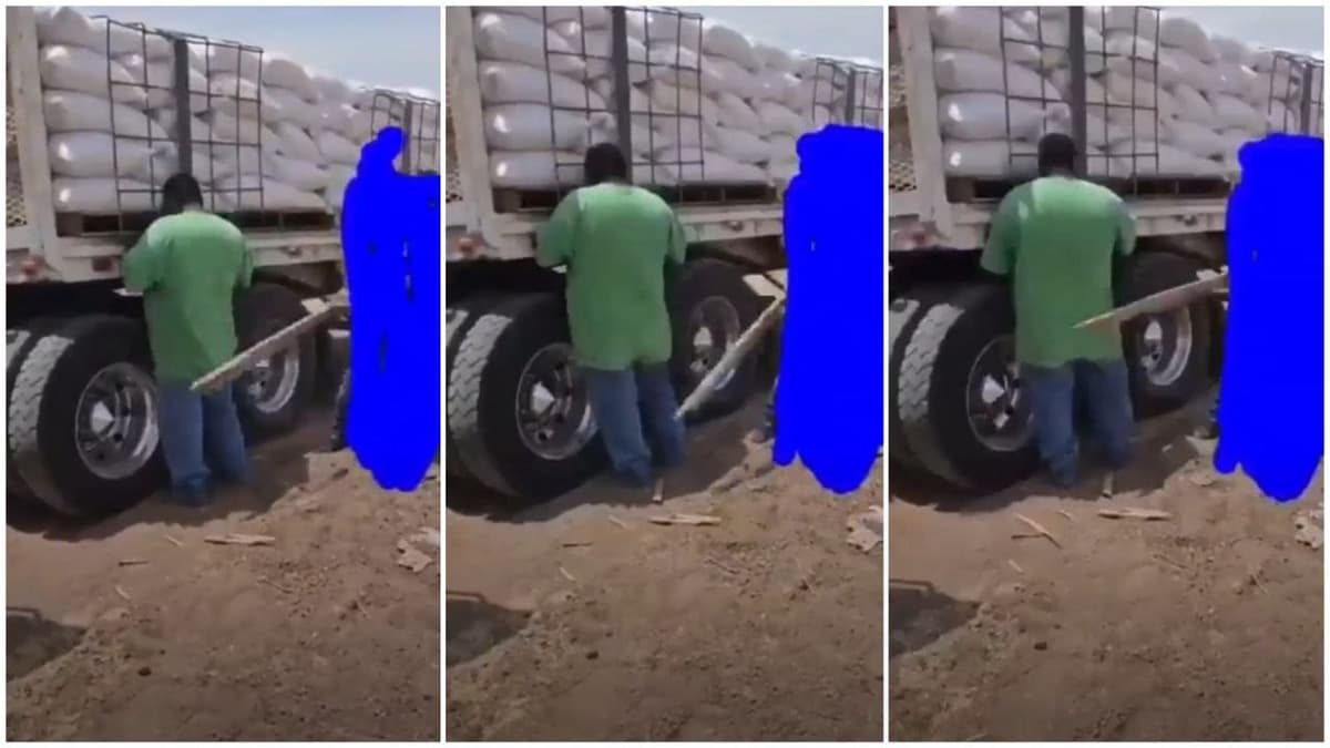 Video: Sujetos castigan a tablazos a trailero que transportaba sal