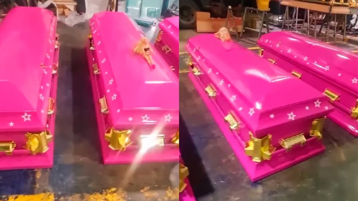 VIDEO: Funeraria se suma a la fiebre de 'Barbie' con peculiar ataúd rosa