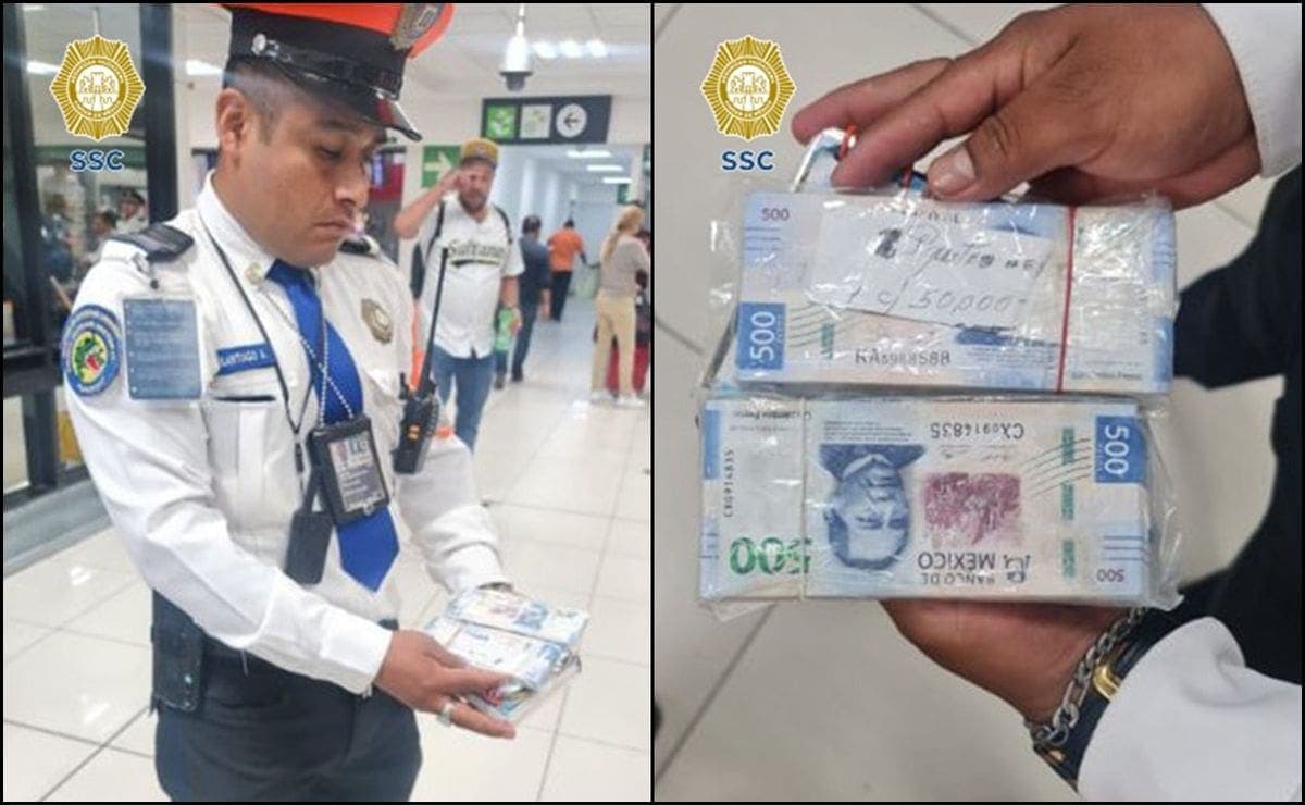 Policía devuelve 50 mil pesos que encontró en el AICM