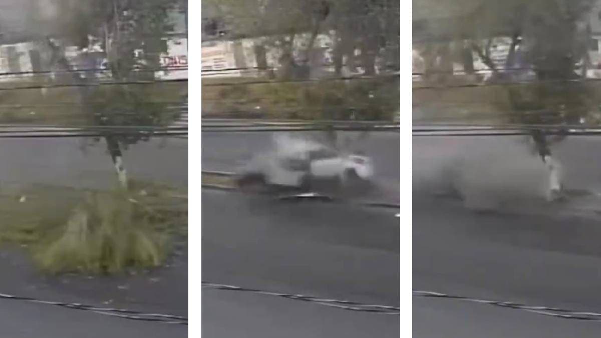 Momento exacto del brutal choque del tatuador Splot G contra un árbol en Atizapán: VIDEO