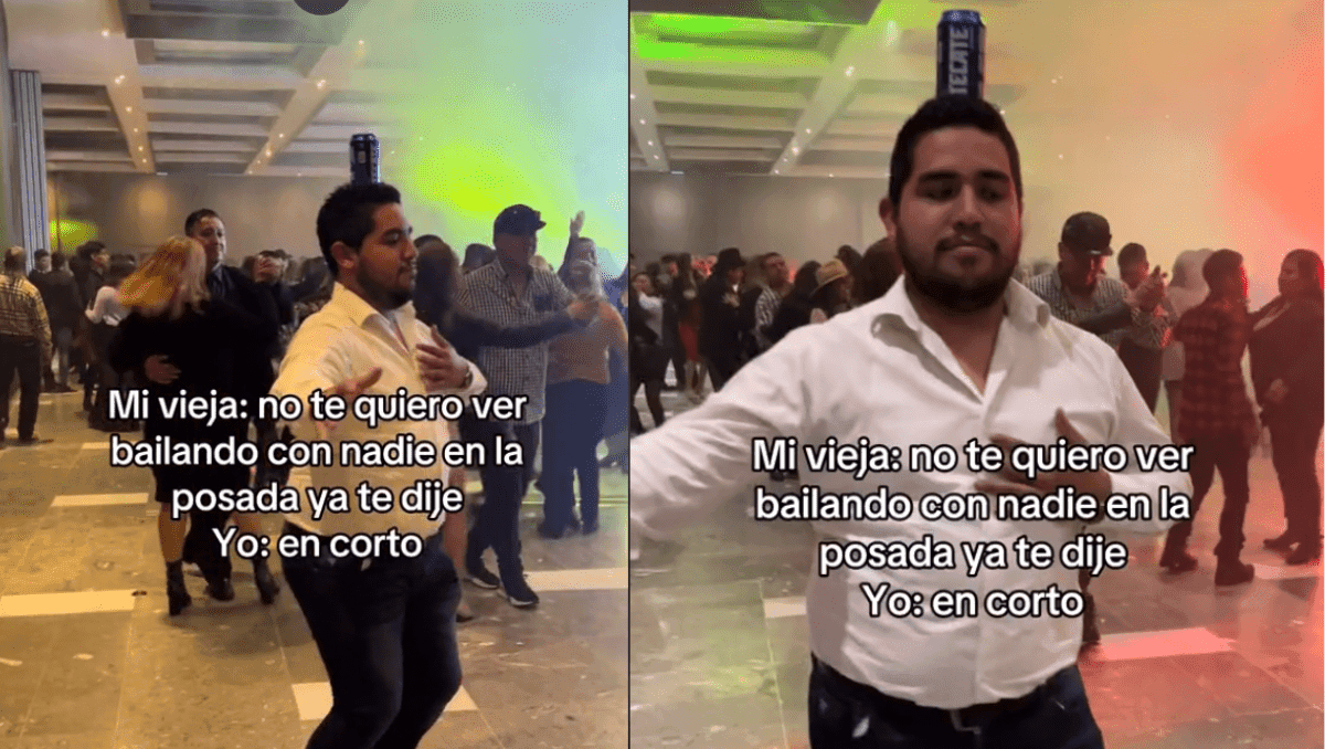Video: Mujer le prohíbe a su esposo bailar con otras en la posada de su trabajo en Monterrey