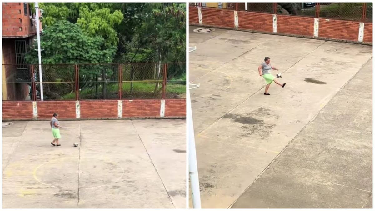 Video: Abuelita se vuelve viral por jugar futbol con su nieto