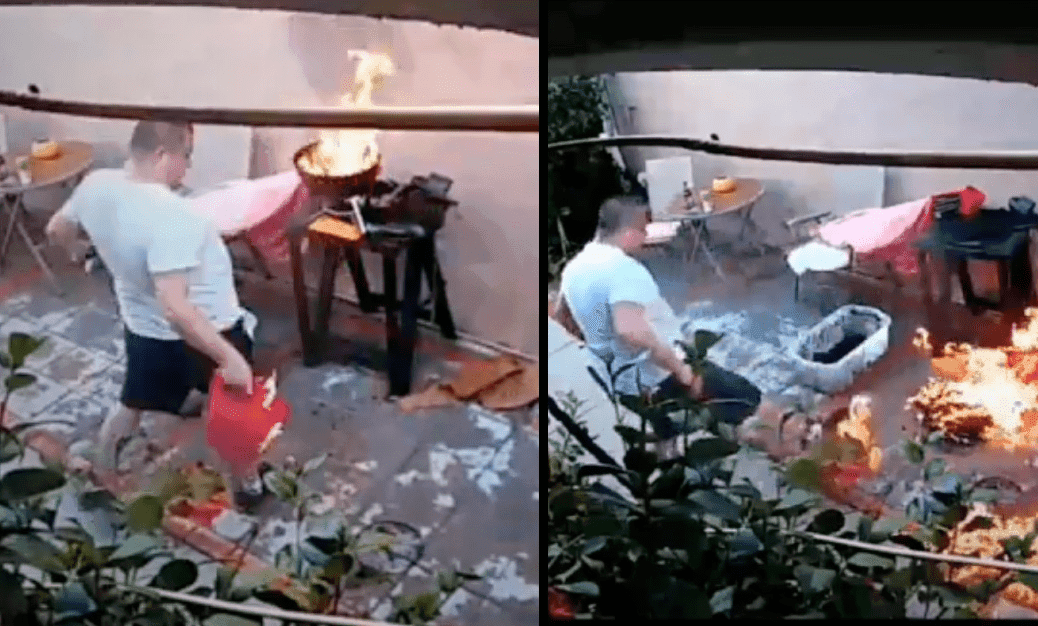 VIDEO: Hombre intenta hacer carnita asada y provoca fuerte incendio