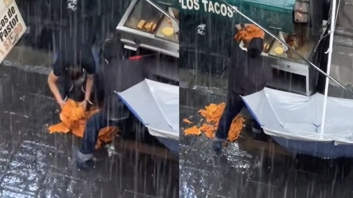 VIDEO: A taquero se le cae al suelo el trompo de pastor, lo recoge y lo ponen en su lugar