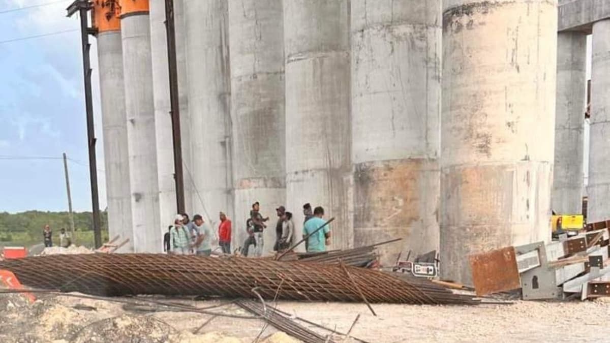 Desplome de columna metálica en obras del Tren Maya deja dos trabajadores lesionados en Xul-ha