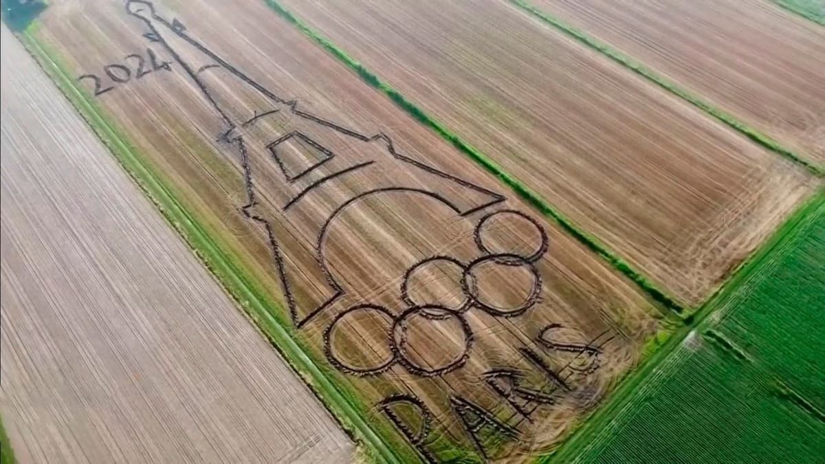 Video: Artista realiza la Torre Eiffel y los aros olímpicos con su tractor en un campo de trigo