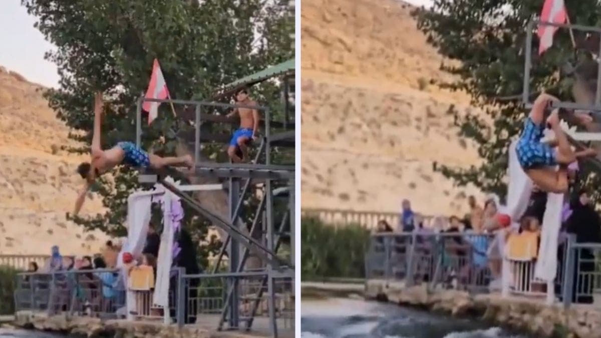 VIDEO: Clavadista se rompe la pierna al resbalar y quedar atorado en el trampolín a tres metros de altura