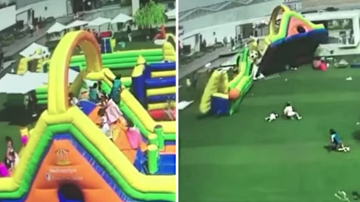 Castillo inflable sale volando con todo y niños; muere menor de 5 años