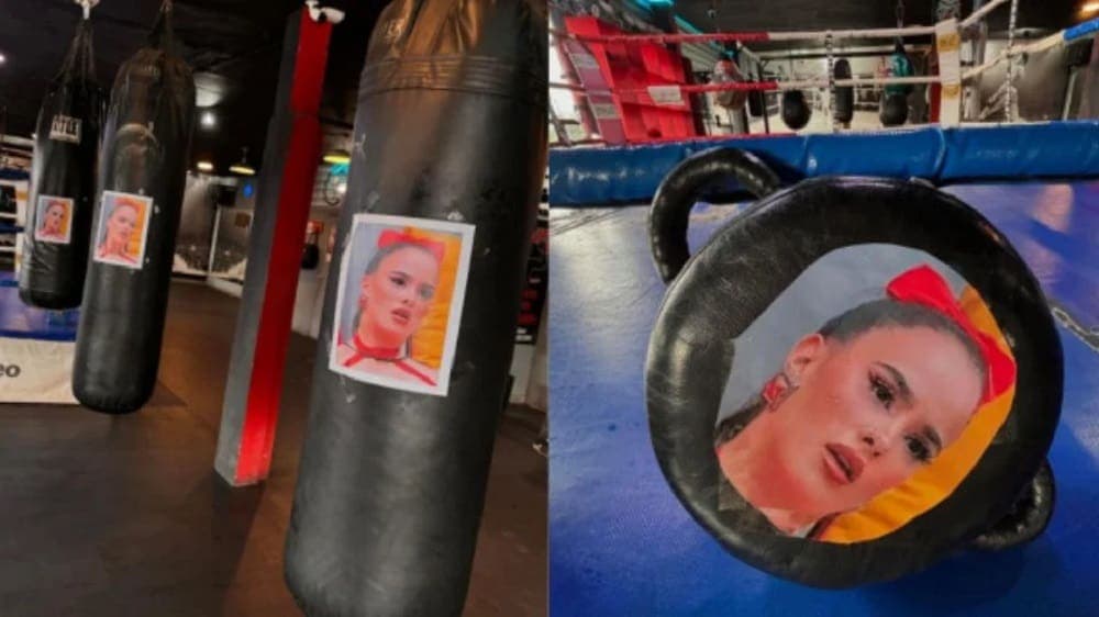 Tunden en redes a escuela de boxeo por poner la cara de Gala Montes en sus costales