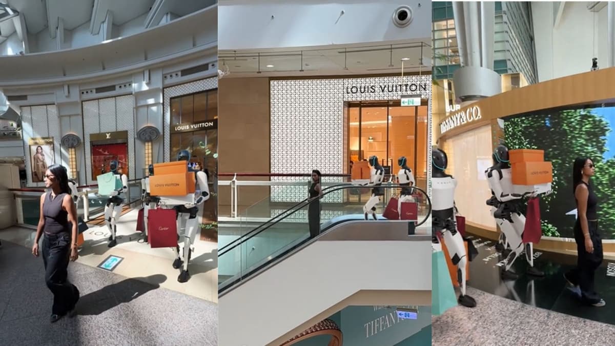 Video: Mujer va de compras al centro comercial con cuatro robots Tesla como asistentes