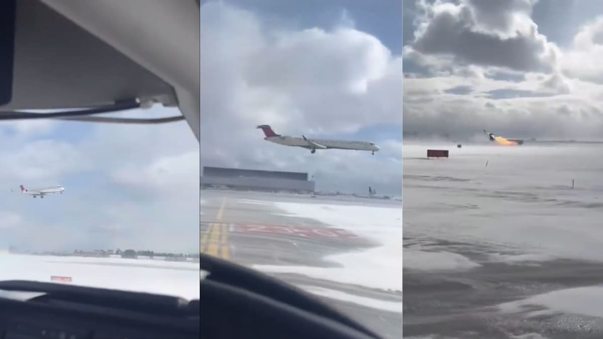 Captan momento exacto en que avión de Delta Airlines se vuelca en el aeropuerto de Toronto, Canadá