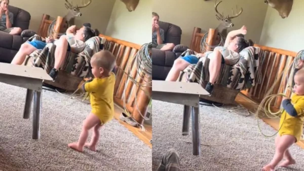 Video: Bebé impresiona con su destreza para enlazar cosas como un vaquero