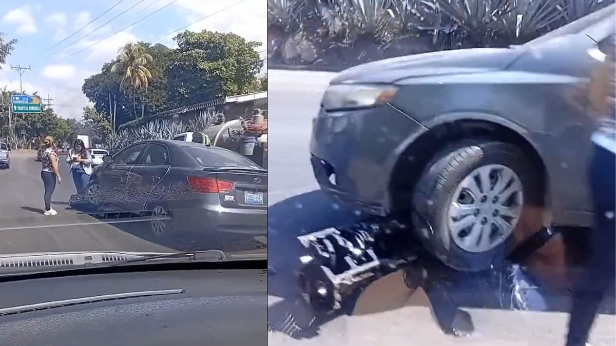 Video: Mujer queda en medio del camino tras desprenderse el motor de su auto, en El Salvador