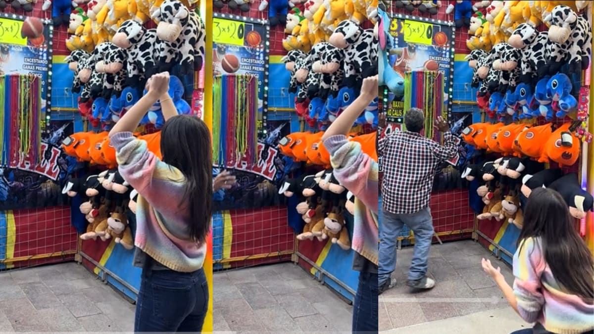 Video: Tiktoker descubre trampa en juego de basquetbol de la feria
