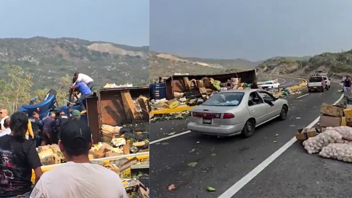 Video: Vuelca trailero en la carretera México-Tampico y pobladores lo ayudan a salir; no hubo rapiña