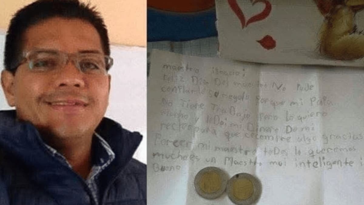 Niña le escribe una carta y le regala dos pesos a su maestro por su día