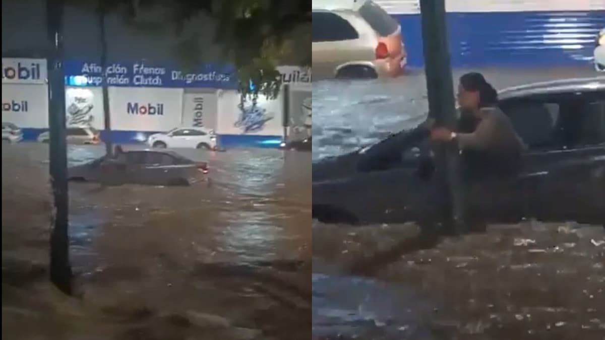 Video: Mujer queda atrapada en su auto en medio de una inundación en León, Guanajuato