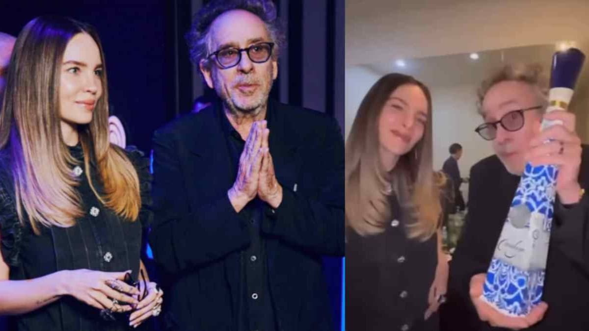 Video: Belinda le regala lujosa botella de tequila a Tim Burton durante su visita a México