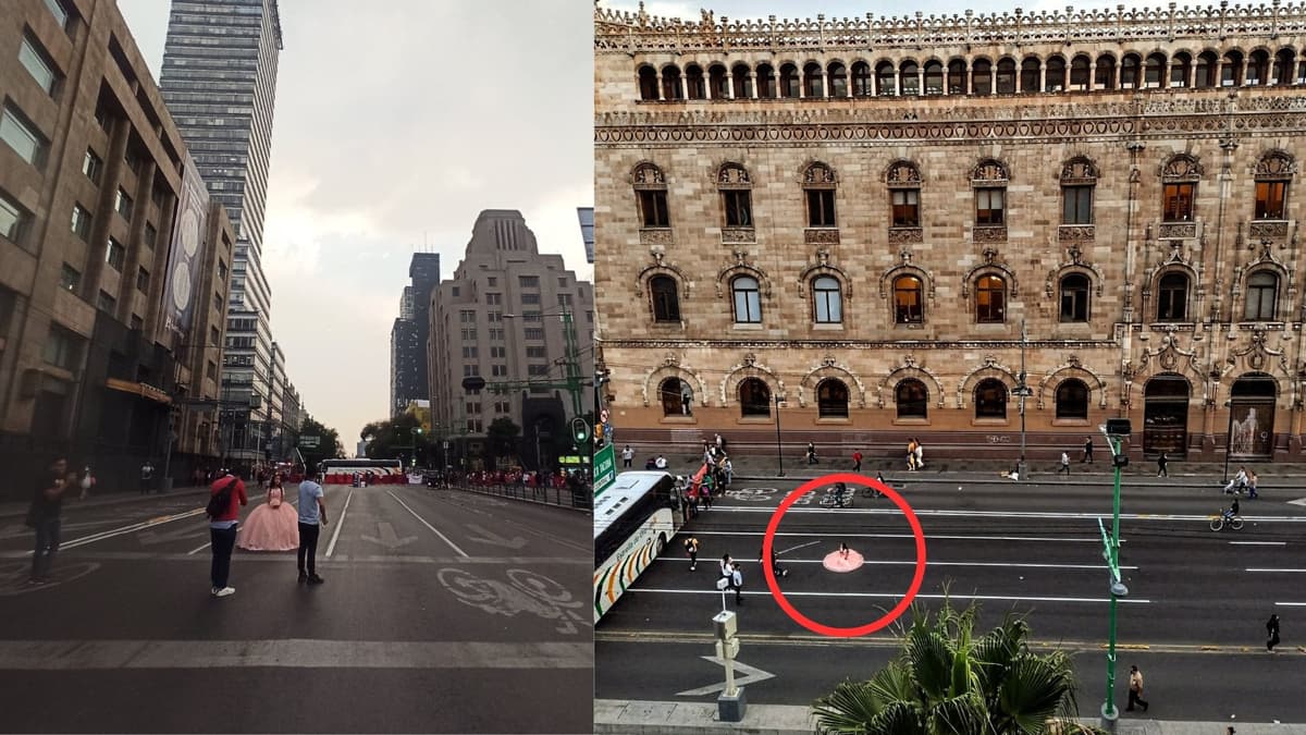 Quinceañera aprovecha bloqueo vial para su sesión de fotos en pleno Eje Central en CDMX