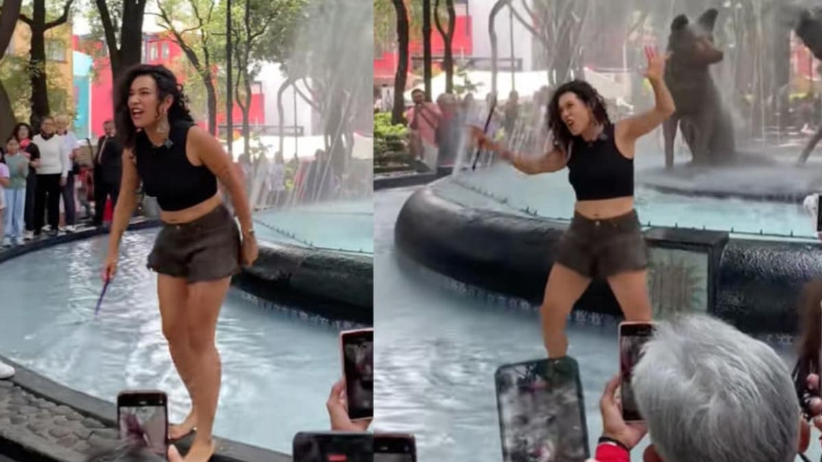 Video: Tunden a la cantante Flor Amargo por meterse a la Fuente de los Coyotes durante presentación en CDMX