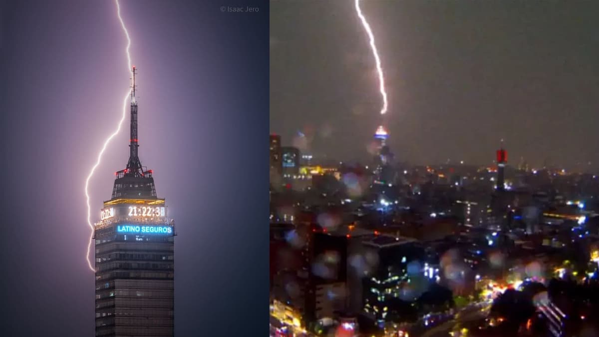 Video: Captan el momento exacto en que un rayo impacta en la Torre Latinoamericana en CDMX