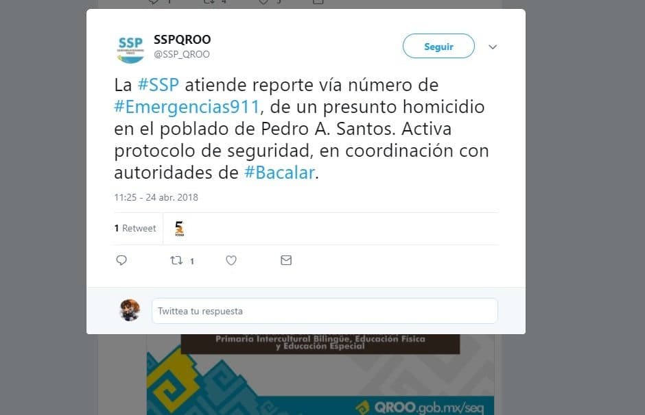 Asesinan a una persona en Bacalar, hieren a un menor