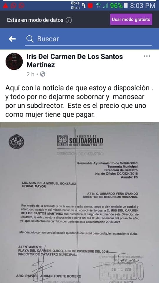Director de Catastro de Solidaridad pone a disposición a empleada con cáncer por no dejarse "manosear"